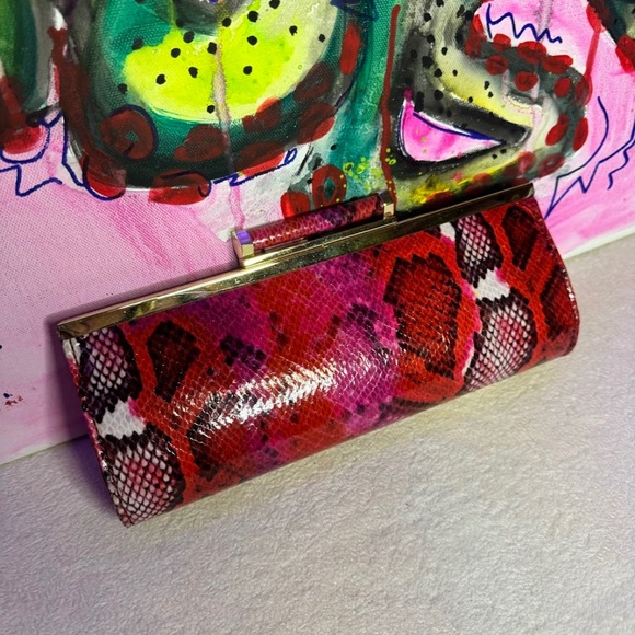 Nine West | Bags | Nine West Python Style Red Clutch Wkiss Me Lock ...